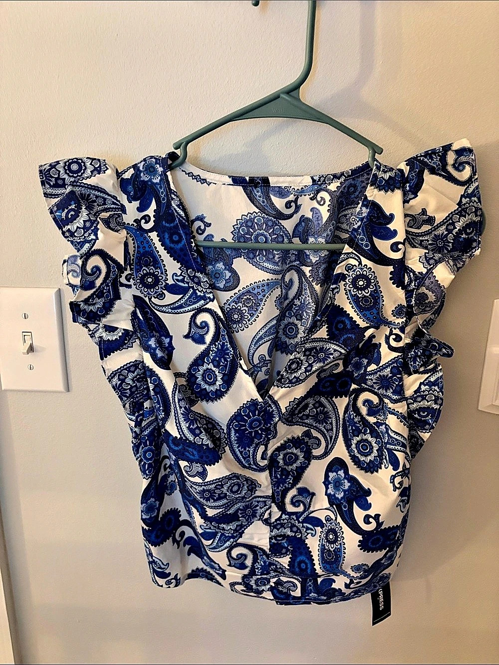 Express Paisley Blouse in Blue & White NWT